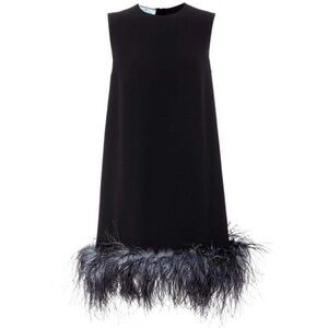 Prada black runway / collector’s feather detail sheath dress - size Small